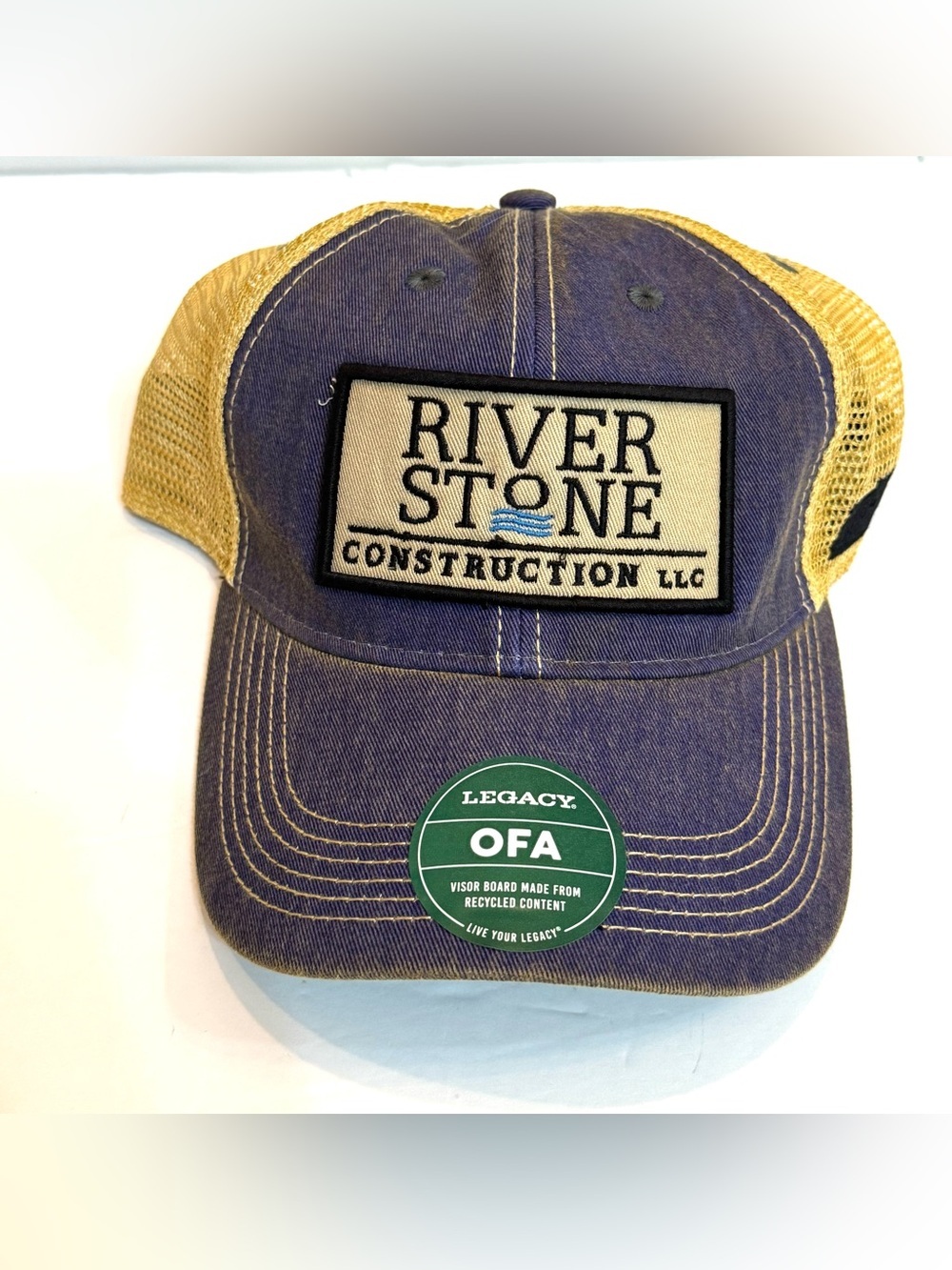 NWT Legacy River Stone Construction Embroidered Blue Trucker Hat Baseball Cap
